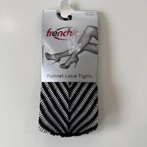 NEW Frenchic Fishnet Lace Tights Queen 3X/4X Black Chevron Pattern Plus Size NIP